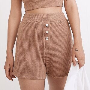 Madewell MWL Brown/Tan Ribbed Henley Pull-On Shorts Size XS With Shell